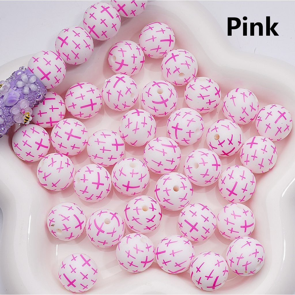 Mini Multi-Color Crosses Printed Silicone Beads 15MM, Number Z-00248