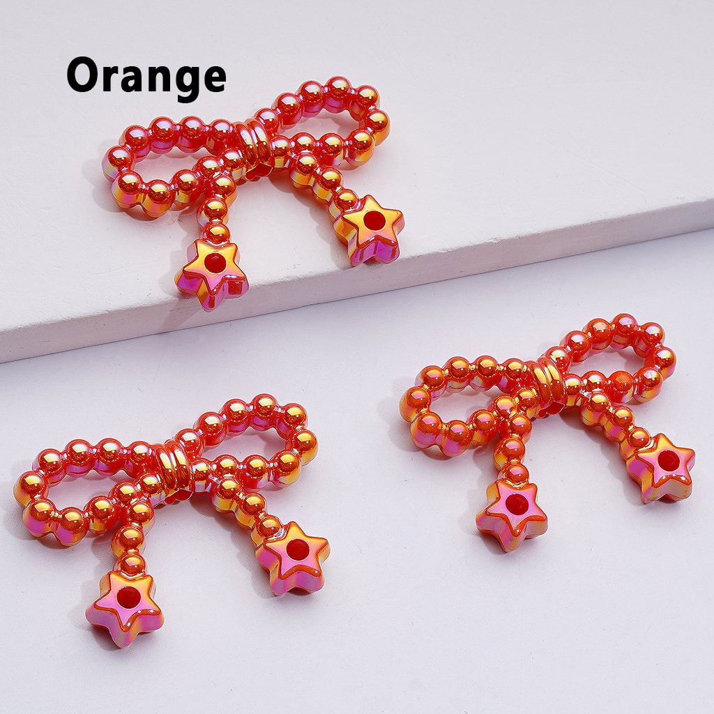 UV Coating Pearls Bowknots with Star Ring Acrylic Beads in Solid Color, Around 23*33MM