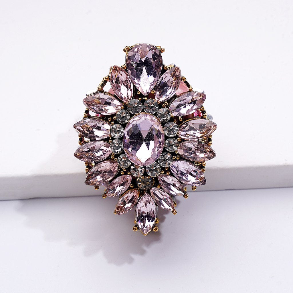 Fantastic Fancy Gold Alloy Oval Flower with Shiny Rhinestones Clay Beads, Around 38*28*23MM