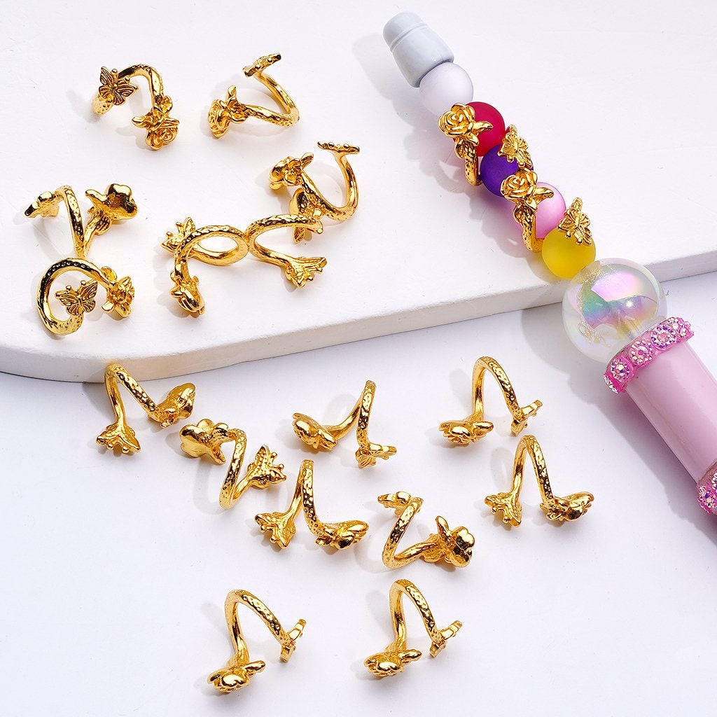 Fancy Gold Silver Alloy Crooked Rose Flower Butterfly Bead Cage Cap (Used for 8MM Beads)