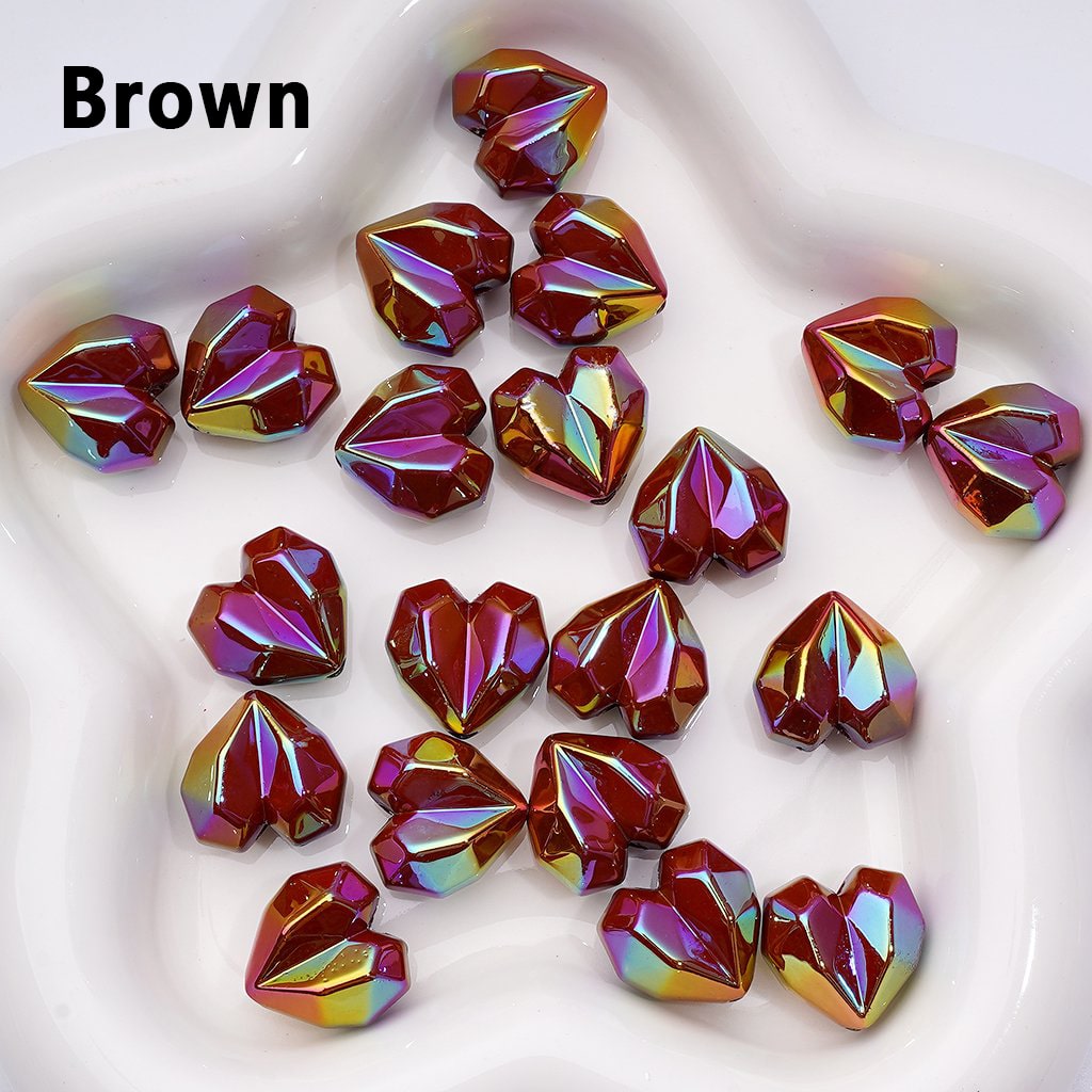 UV Coating Geometric Polyhedron Hearts Acrylic Beads, Around 16*18MM
