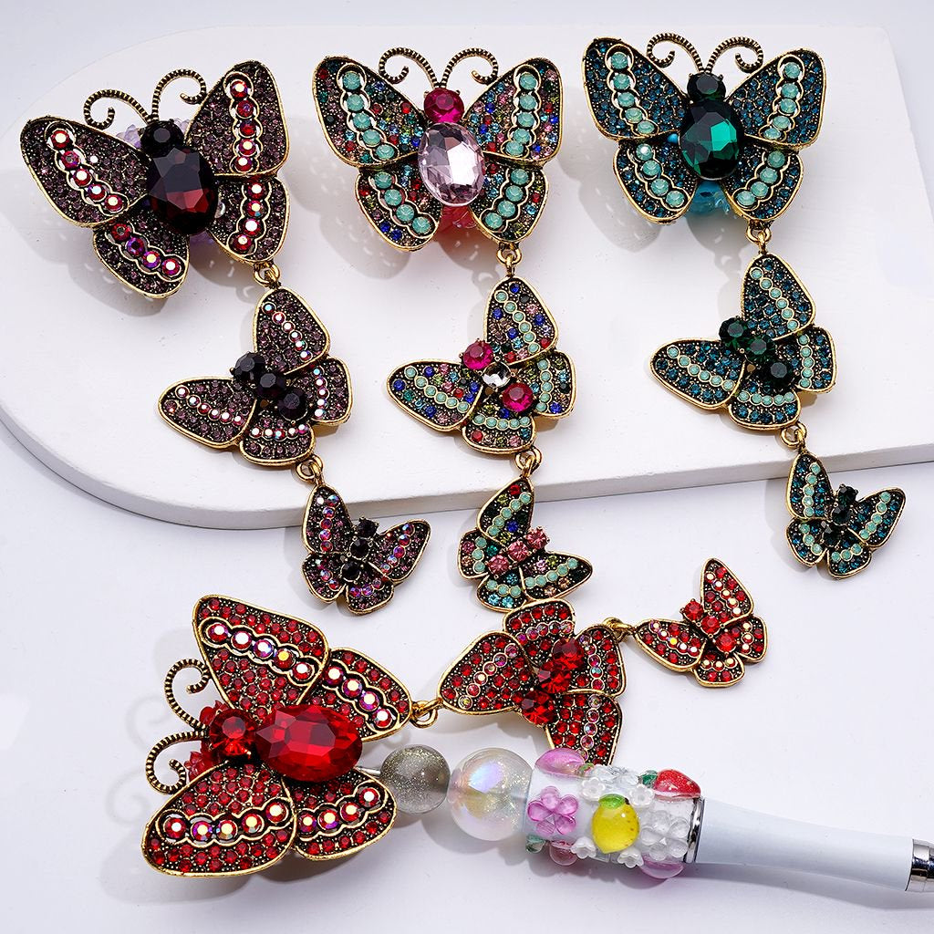 Exquisite Fancy Copper Alloy Butterfly Pendants with Shiny Rhinestones Glitter Flowers Clay Beads, Around 50*43MM