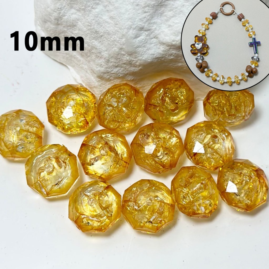 透明オレンジ多面体フラットアクリルビーズ(内側割れ)10mm