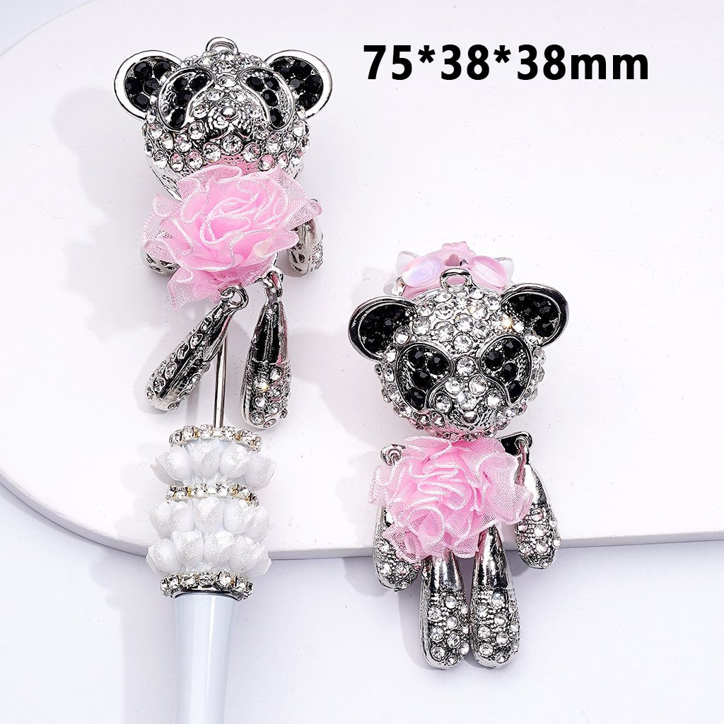 Exquisite Fancy Silver Alloy Bear with Clear Shiny Rhinestones Pink Fabric Flowers Cute Butterflies Flowers Snowflakes Round Clay Beads, Around 75*38*38MM