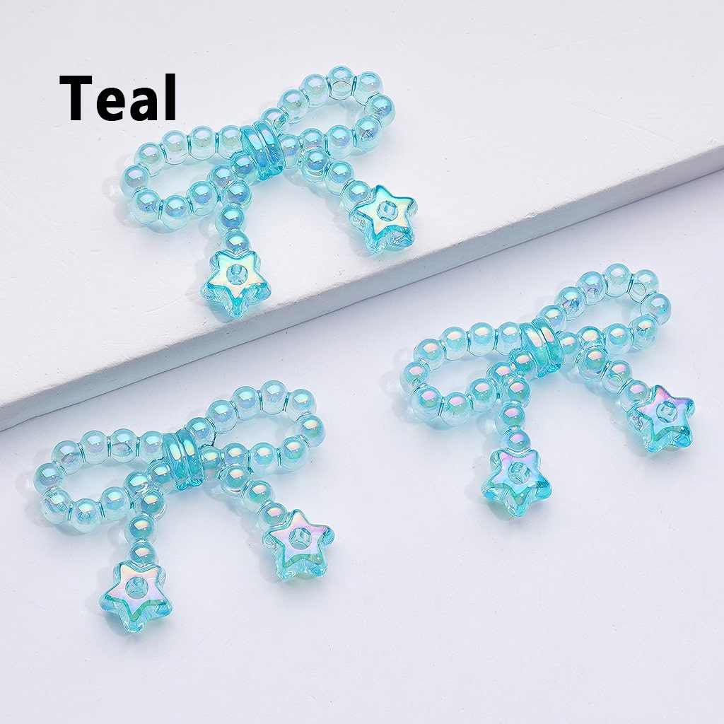 UV Coating Translucent Pearls Bowknots with Star Ring Acrylic Beads, Around 23*33MM