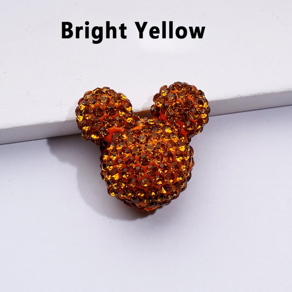 Vivid Cute Micke Minni Mouse Head Clay Beads with Shiny Rhinestones in Solid Color, 22*24*17MM