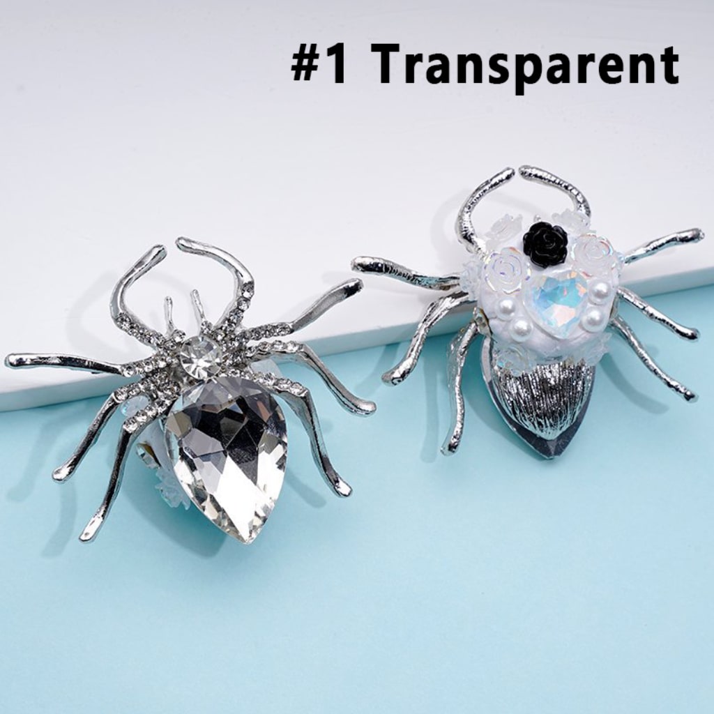 Exquisite Fancy Silver Alloy Spider with Large Colorful Rhinestone Inside Mini Clear Rhinestones Shiny Flowers Hearts White Pearls Clay Beads, Around 57*47MM