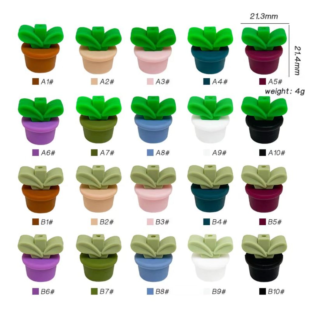 フラワーポット グリーン 3D シリコン フォーカルビーズ