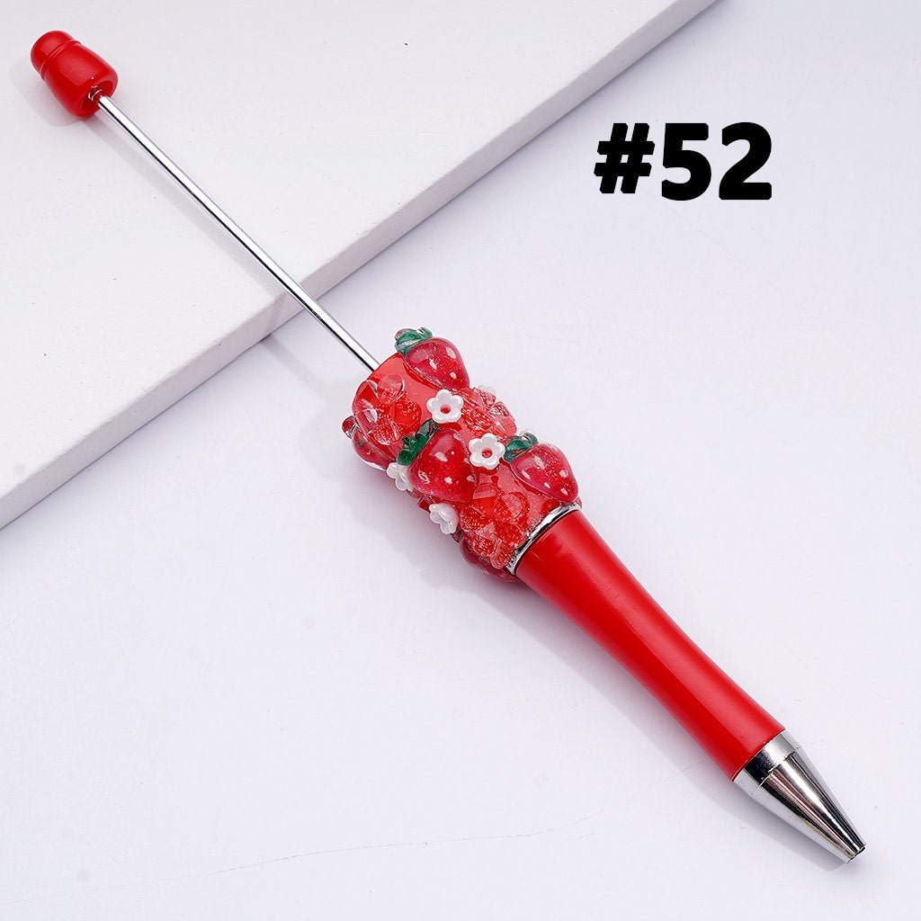 Fruits Series Strawberry Grape Pineapple Green Apple Cherry Peach Lemon Watermelon Beadable Pen, Random Mix
