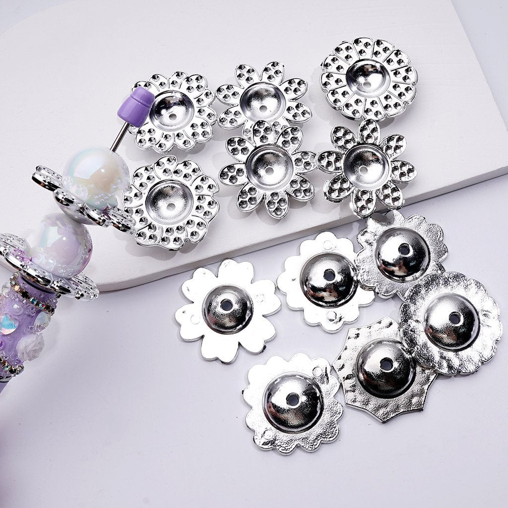 Silver Acrylic Multi-Petal Flower Jewelry Accessories Spacer, Around 34MM, Random Mix