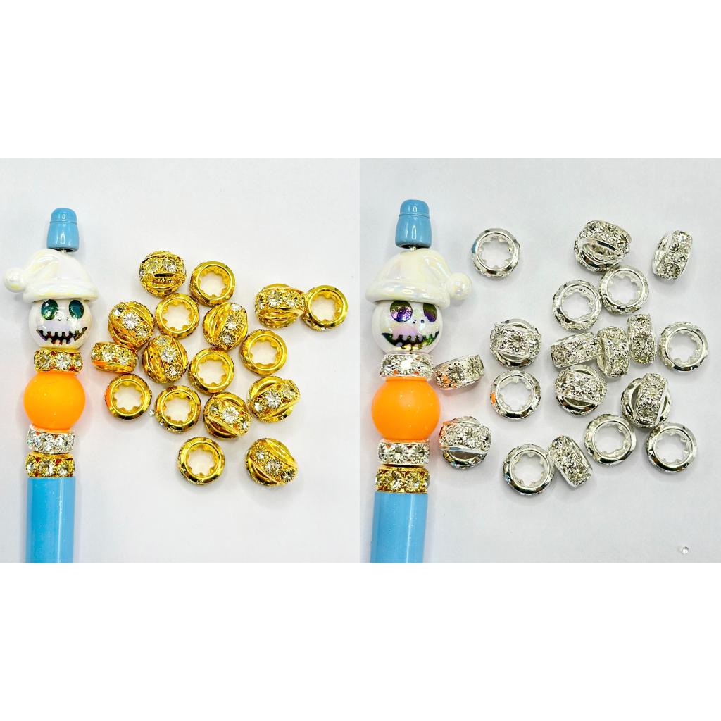 ゴールドとシルバーのクリアラインストーンスペーサー 12mm x 6.5mm
