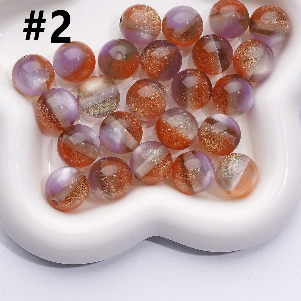 Bling Bling Double Color Cat Eye Style Shiny Gold Glitter Round Acrylic Beads, 16MM