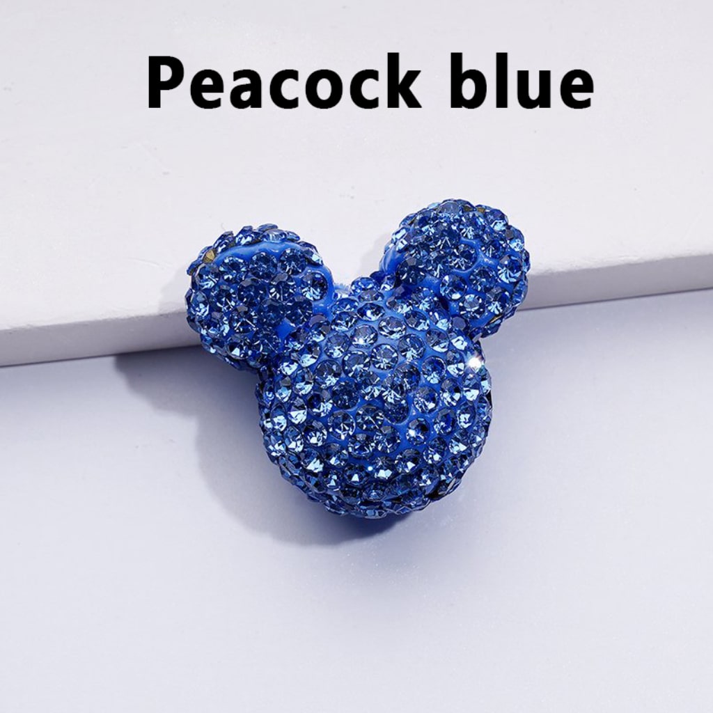 Vivid Cute Micke Minni Mouse Head Clay Beads with Shiny Rhinestones in Solid Color, 22*24*17MM