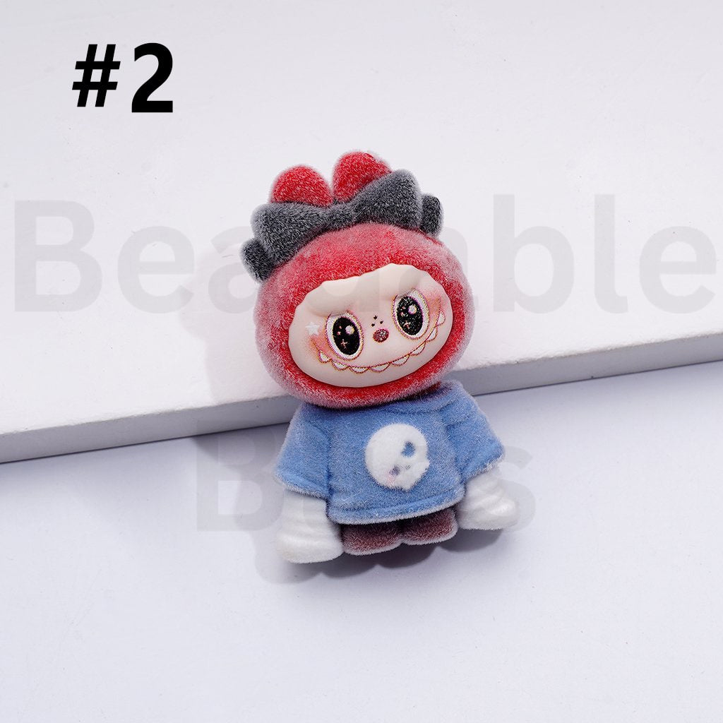 Cute Vivid Fuzzy Fluffy Labub Monster Pop Mar Pen Topper, Around 45*28MM(Half Through Hole)