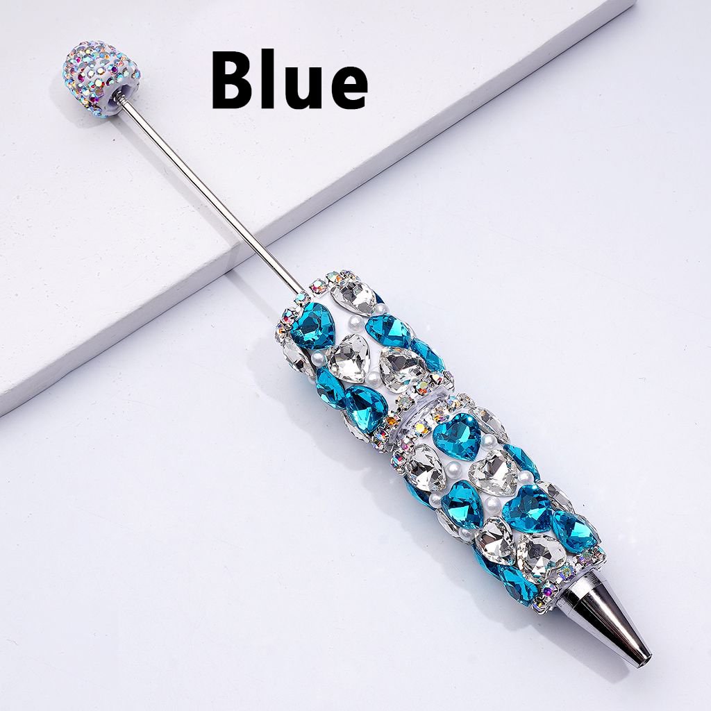 Beadable Clay Pens with Multi-Color Shiny Hearts White Pearls Mini AB Rhinestones Chains
