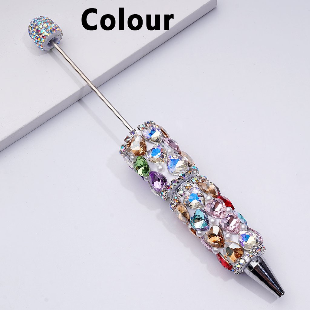 Beadable Clay Pens with Multi-Color Shiny Hearts White Pearls Mini AB Rhinestones Chains