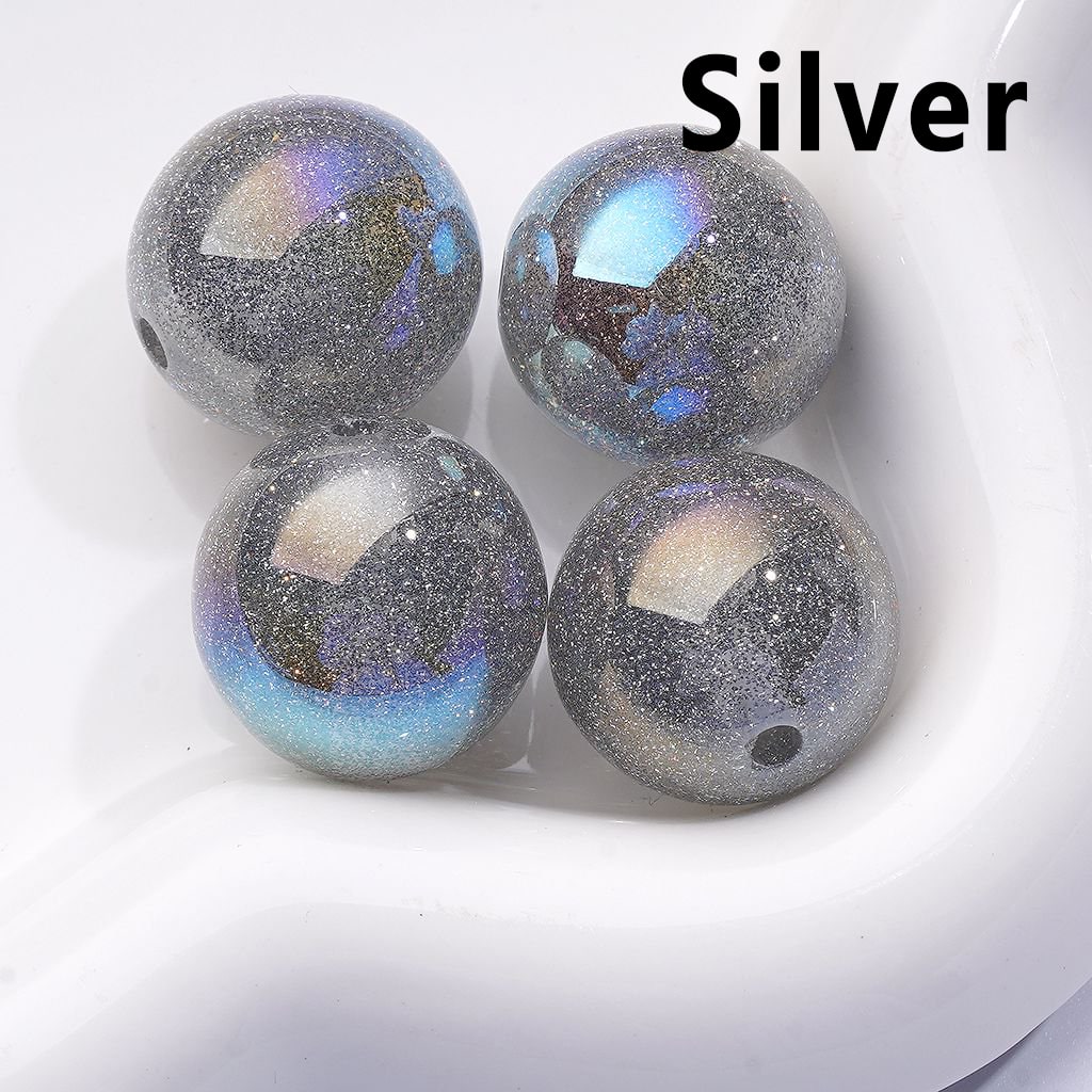 Multi-Color UV Coating Glitter Shiny Round Acrylic Beads, 20MM