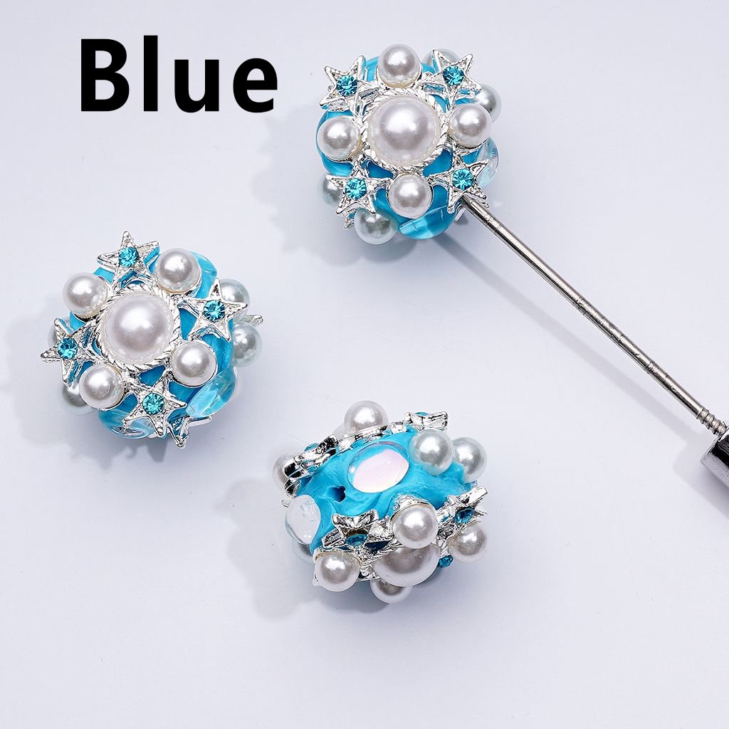 Delicate Fancy Silver Alloy Stars with Shiny Rhinestones White Pearls Clay Beads, Around 29MM