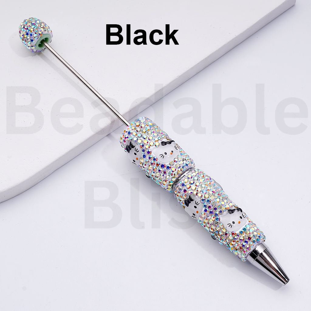 Beadable Clay Pens with Cute HK Kitten Head AB Rhinestones Covered the Entire Pen, Random Mix