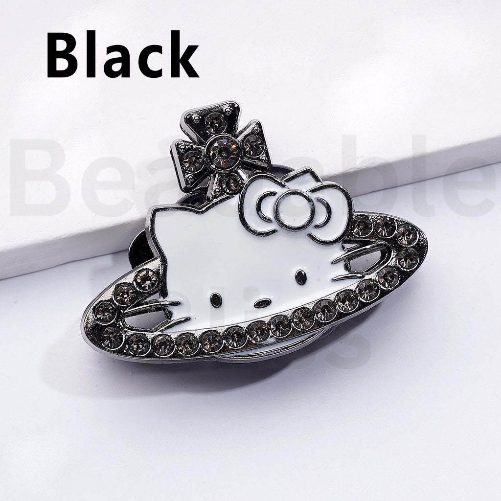 Exquisite Fancy Alloy HK Kitten Saturn Cross Earrings with Shiny Rhinestones Clay Beads, Around 42*30*12MM