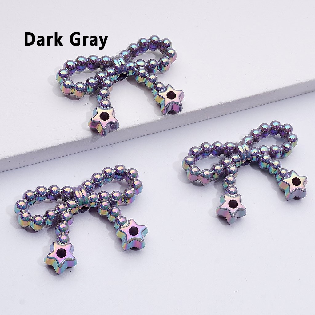 UV Coating Pearls Bowknots with Star Ring Acrylic Beads in Solid Color, Around 23*33MM