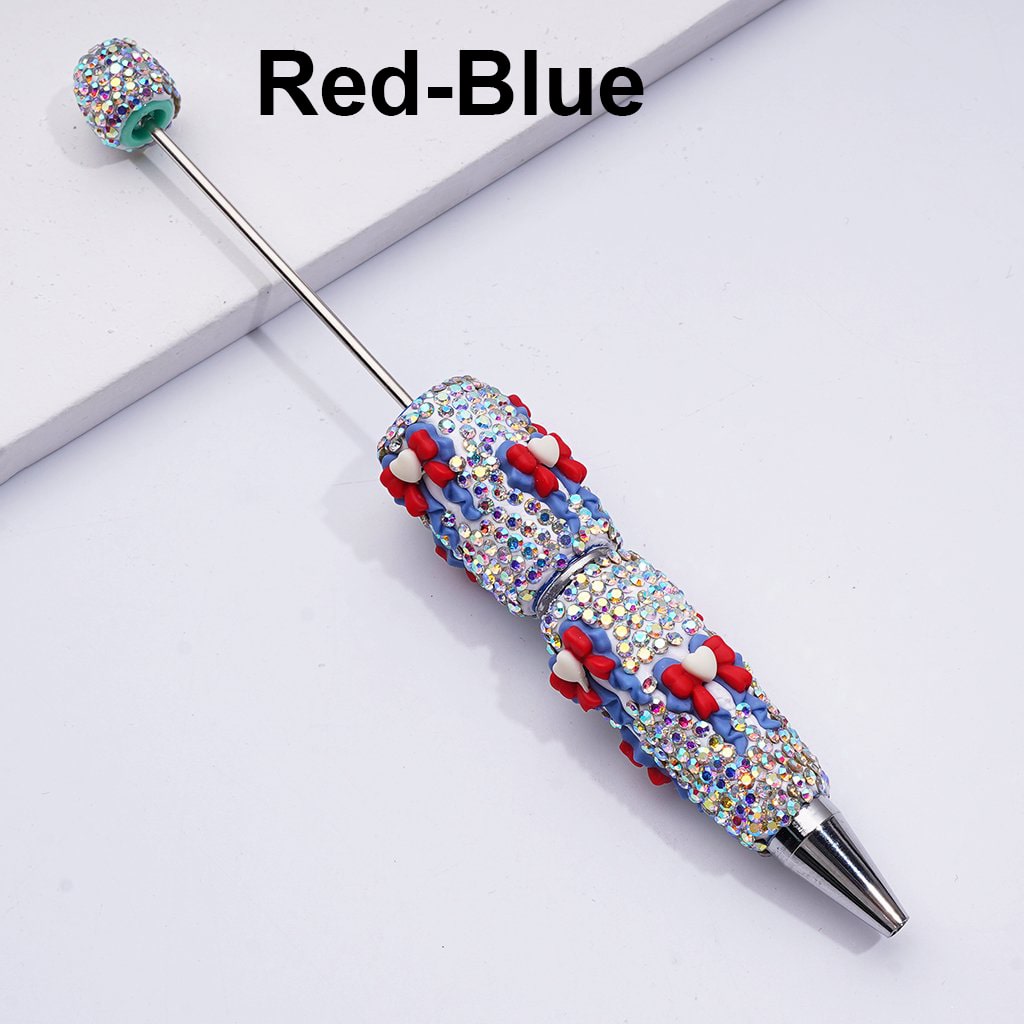 Beadable Clay Pens with Cute Ribbon Bowknots AB Rhinestones Covered the Entire Pen,Random Mix