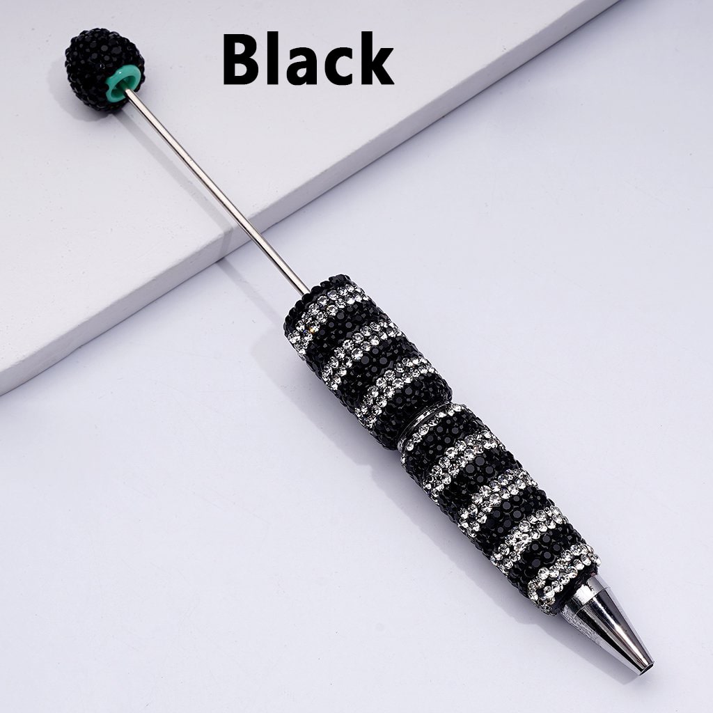 Beadable Clay Pens with Straight-Stripe Double Color Rhinestones Covered the Entire Pen