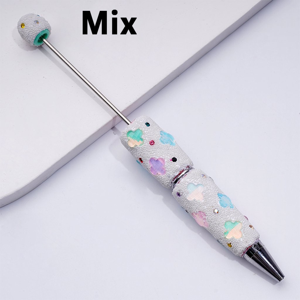 Beadable Jelly Color Four-Leaf Clover Shiny Rhinestones Mini White Snow Balls Clay Pen