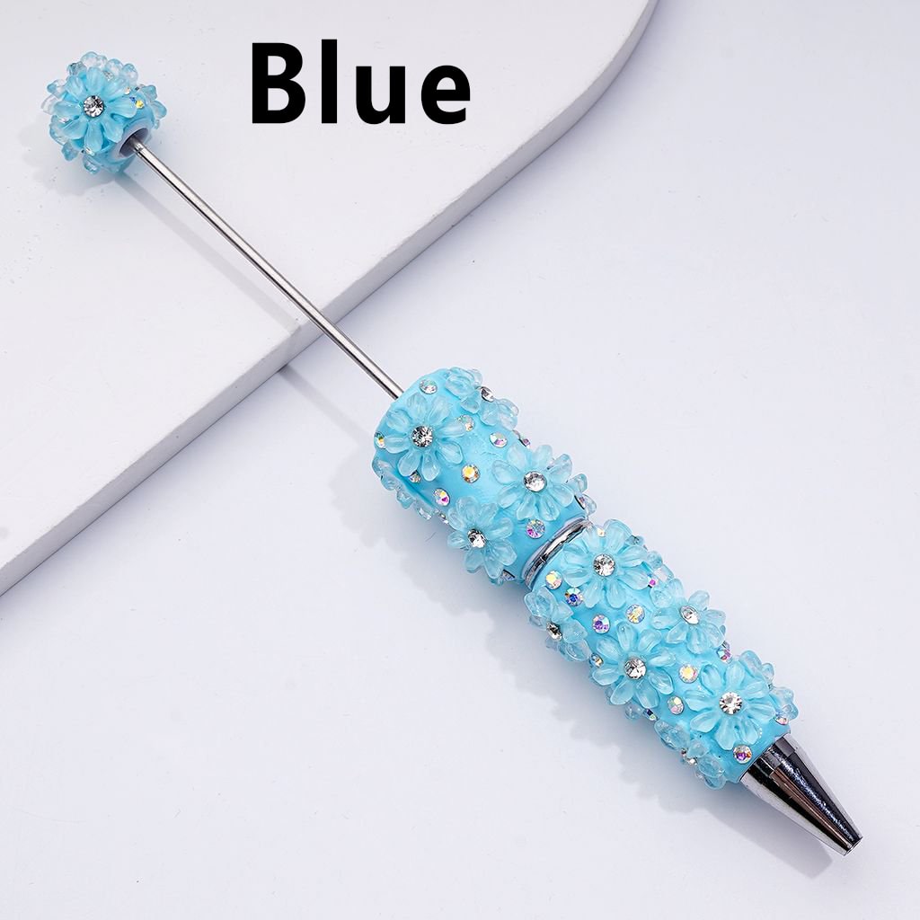 Multi-Color Beadable Clay Pens with AB Rhinestones Mini Cute Flowers Clear Rhinestones Inside