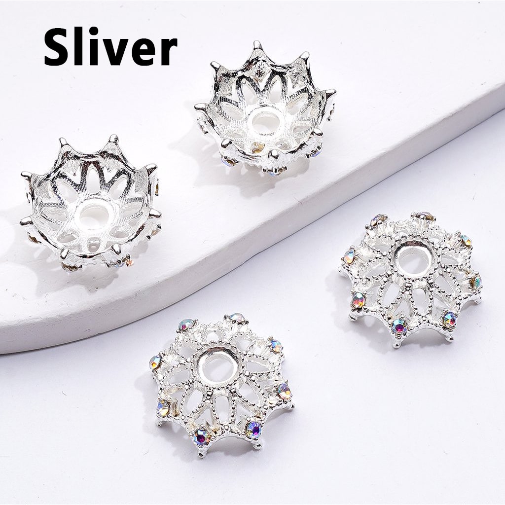 繊細なメタルビーズキャップケージ、ABラインストーン付き、18MM(16MMビーズとマッチ)