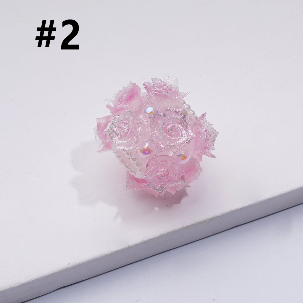 Delicate Bling Bling Mini Rose Flower Cute Pearls Round Sugar Acrylic Beads, Around 22MM