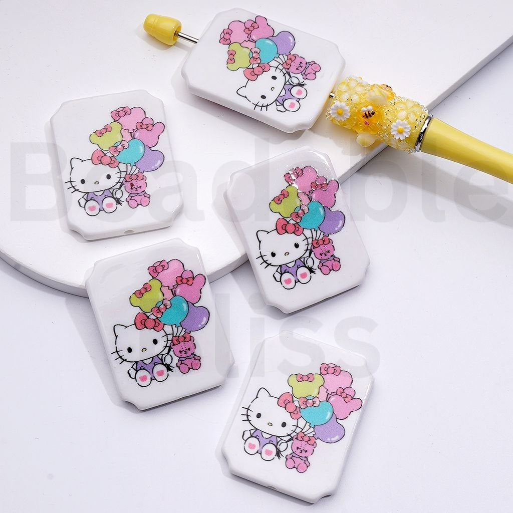 Cute HK Kitten with Blue Wings Ice Cream Drives a Car Unicorn Balloons Sanri Rectangle Flat Acrylic Beads, Around 45*35MM