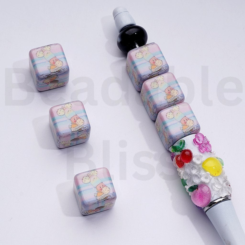We are Twinkl Twinkl Series Little Cute Man Pop Mar Cube Square Acrylic Beads, Around 14MM