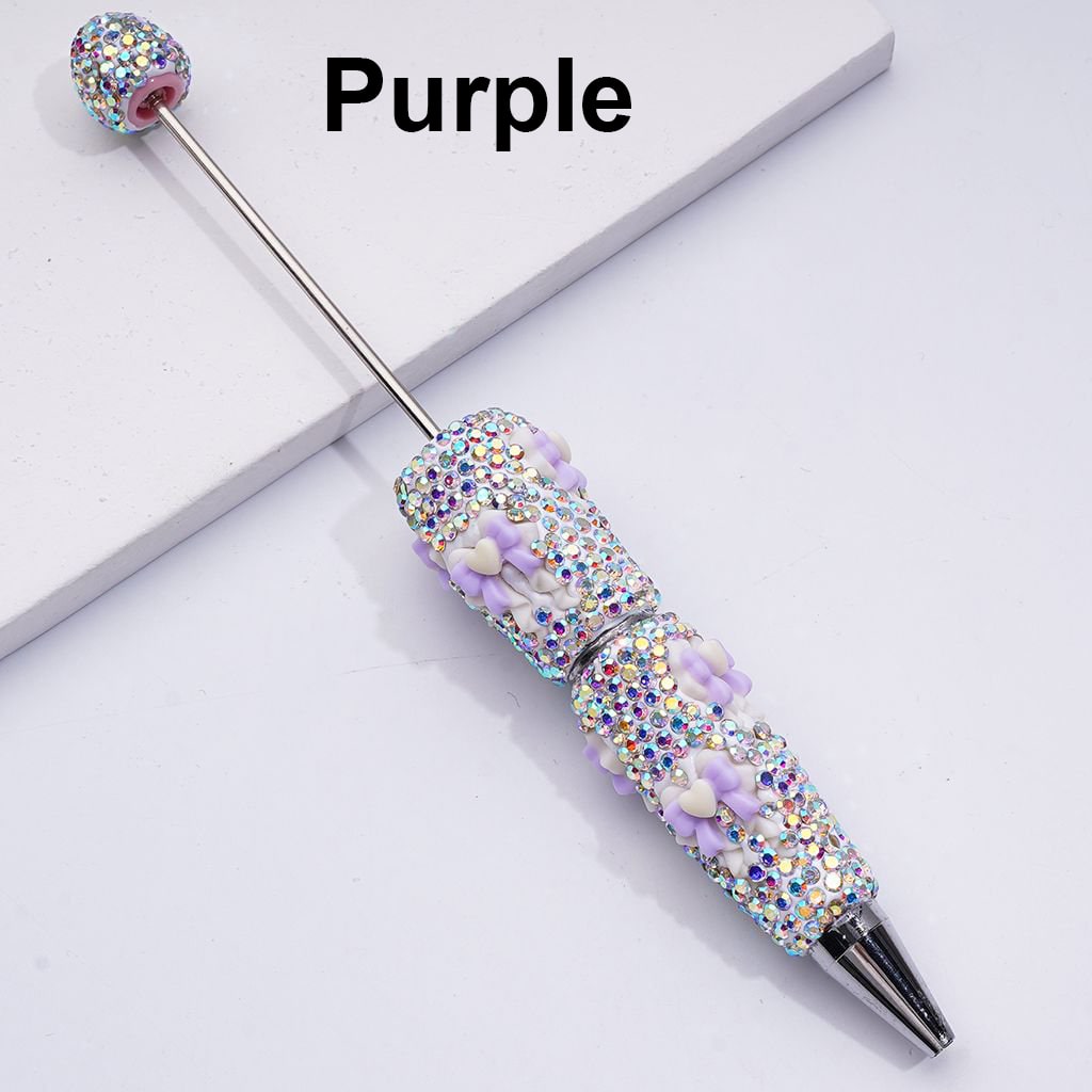 Beadable Clay Pens with Cute Ribbon Bowknots AB Rhinestones Covered the Entire Pen,Random Mix