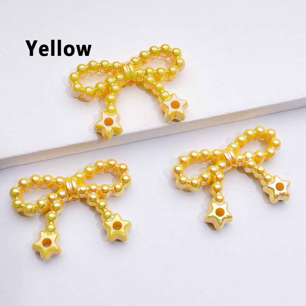 UV Coating Pearls Bowknots with Star Ring Acrylic Beads in Solid Color, Around 23*33MM
