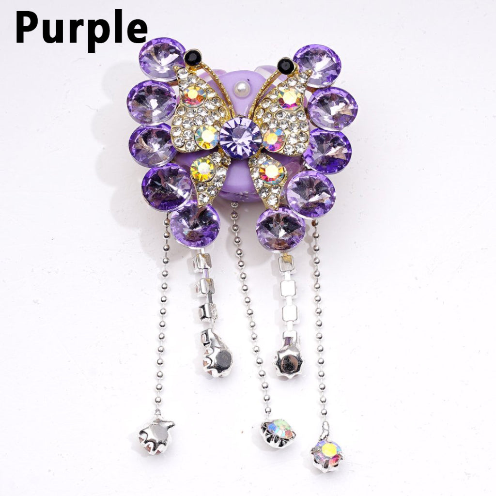 Bling Bling Fancy Gold Alloy Butterfly with Shiny Rhinestones Chains Cute Butterflies Hearts Clay Beads, Around 34*34MM