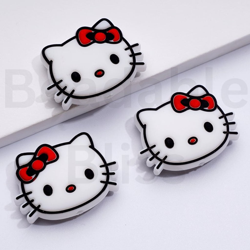 かわいいサンリHK子猫の頭とリボン、シリコン製フォーカルビーズ