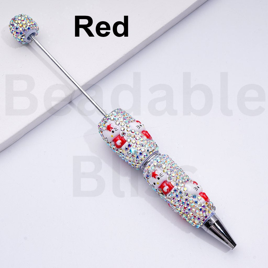Beadable Clay Pens with Cute HK Kitten AB Rhinestones Covered the Entire Pen, Random Mix