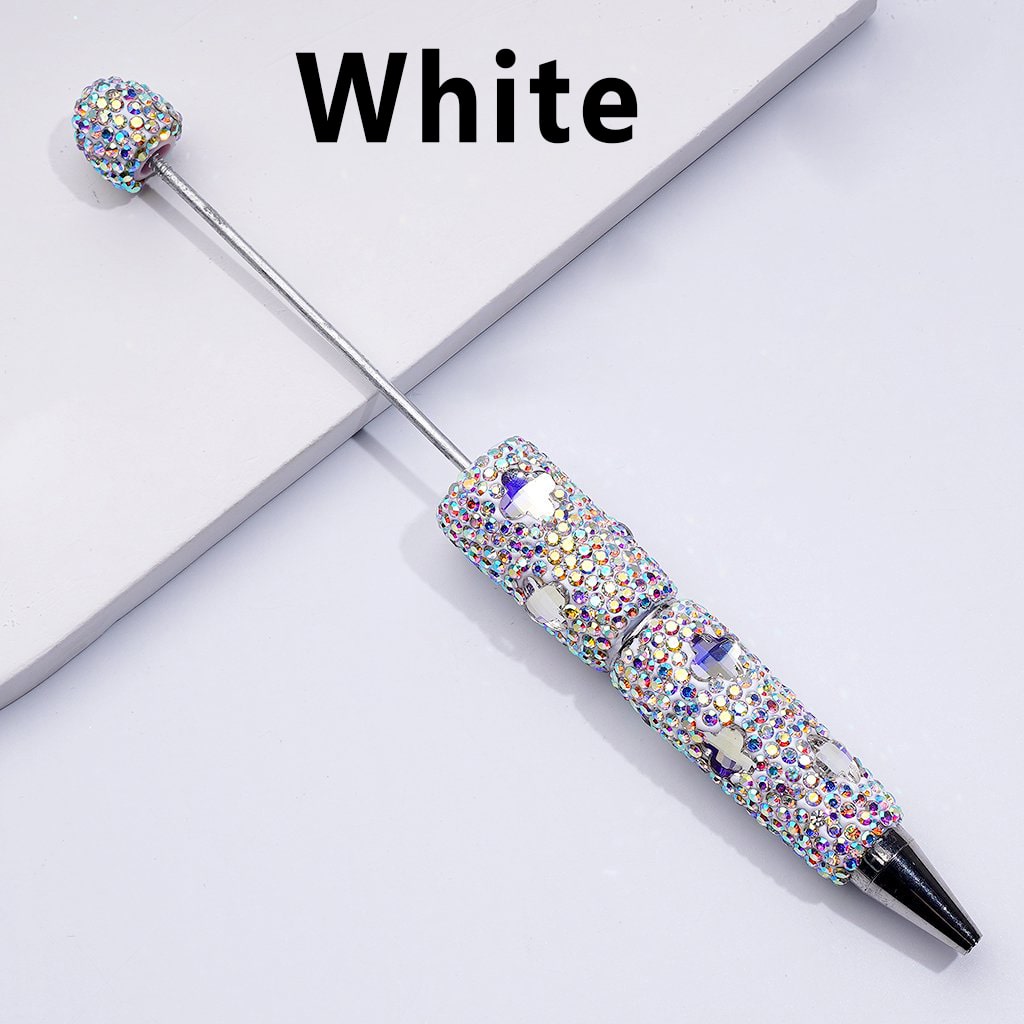 Beadable Clay Pens with Cute Shiny Four-Leaf Clover AB Rhinestones Covered the Entire Pen