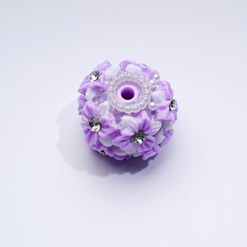 Multi-Color Cute Flowers Clear Rhinestone Inside White Pearls Ring Clear Sugars Round Clay Beads, 20MM
