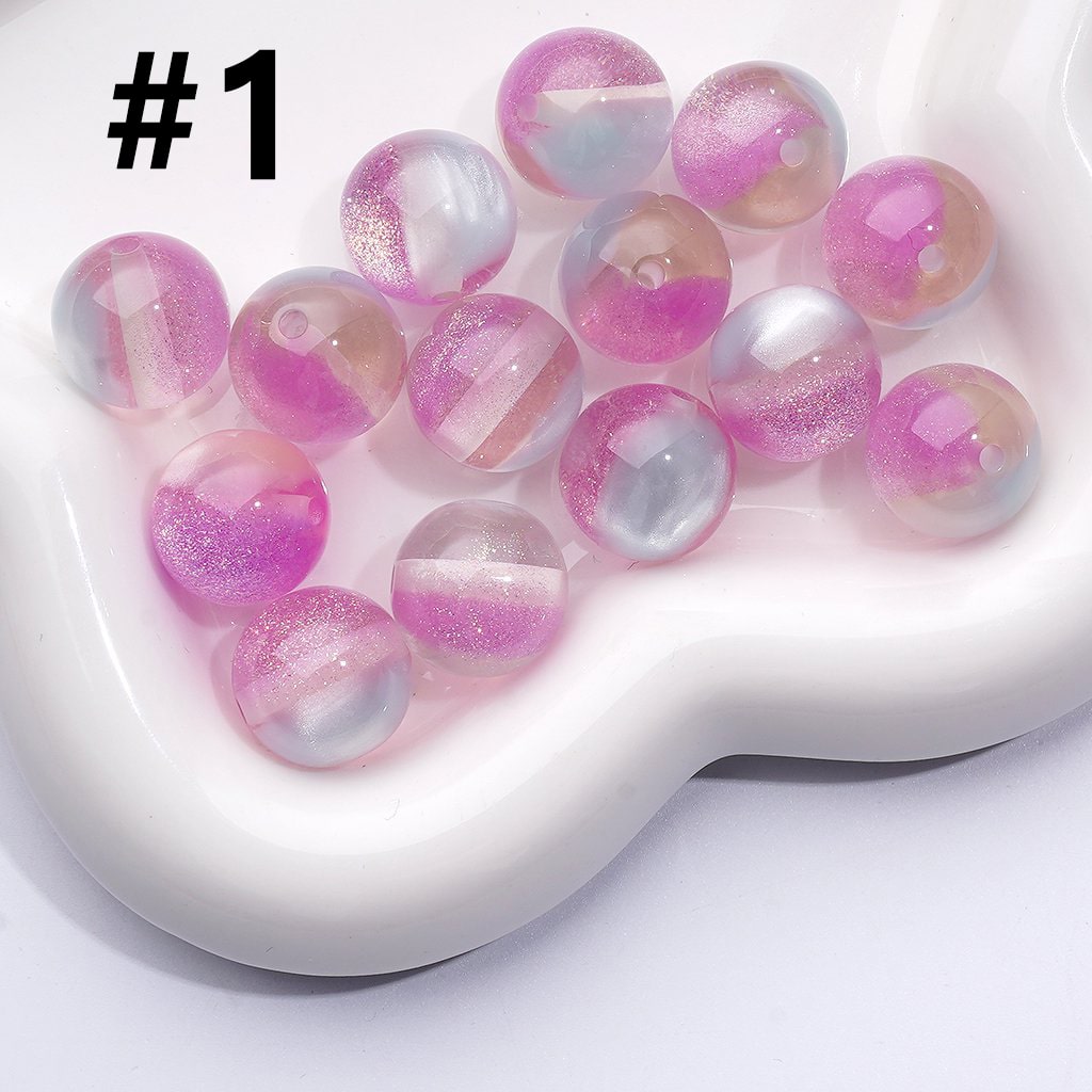 Bling Bling Double Color Cat Eye Style Shiny Gold Glitter Round Acrylic Beads, 16MM