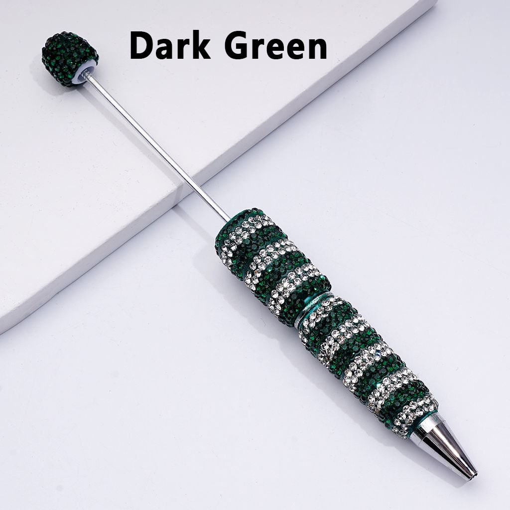 Beadable Clay Pens with Straight-Stripe Double Color Rhinestones Covered the Entire Pen