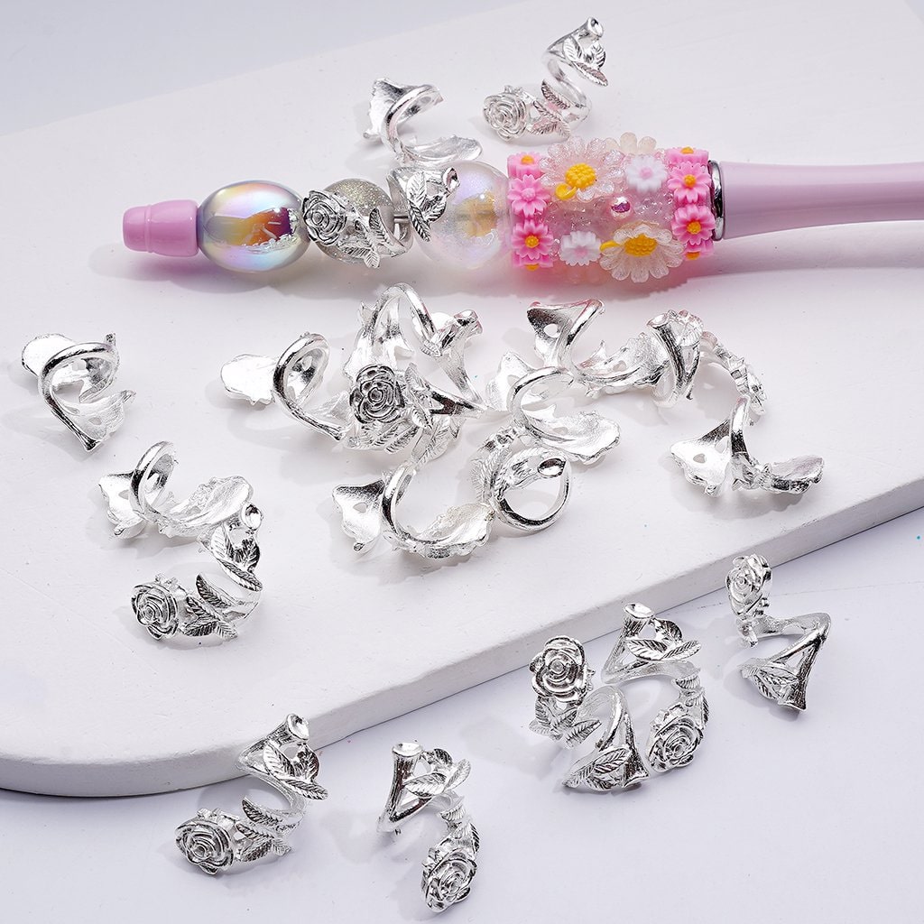 Fancy Silver Alloy Rose Flower Bead Cap Cage Jewelry Accessories, Around 21*14MM