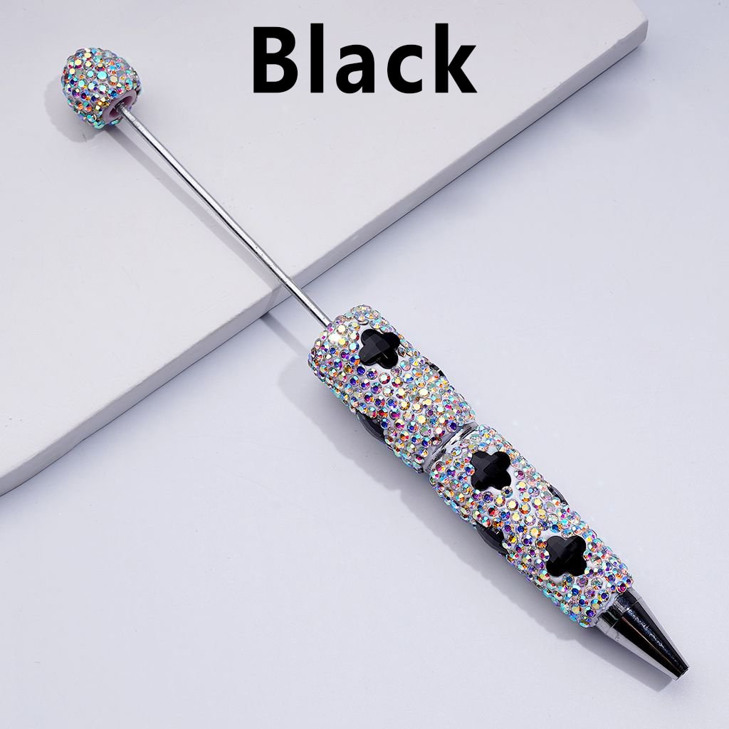 キュートな光沢のある四つ葉のクローバーABラインストーンがペン全体を覆ったビーズ粘土ペン