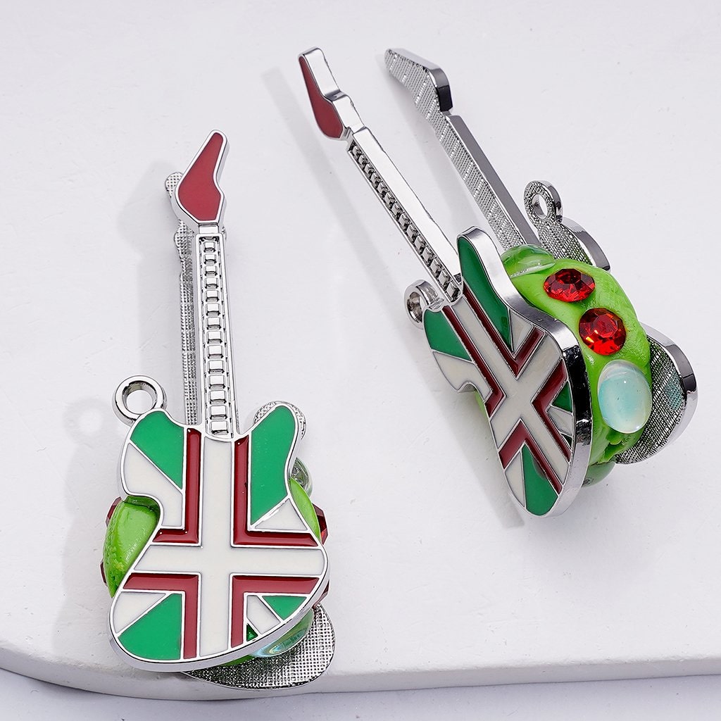 Exquisite Fancy Silver Alloy Guitar with Shiny Rhinestones Oval Pearls Clay Beads, Around 57*22MM