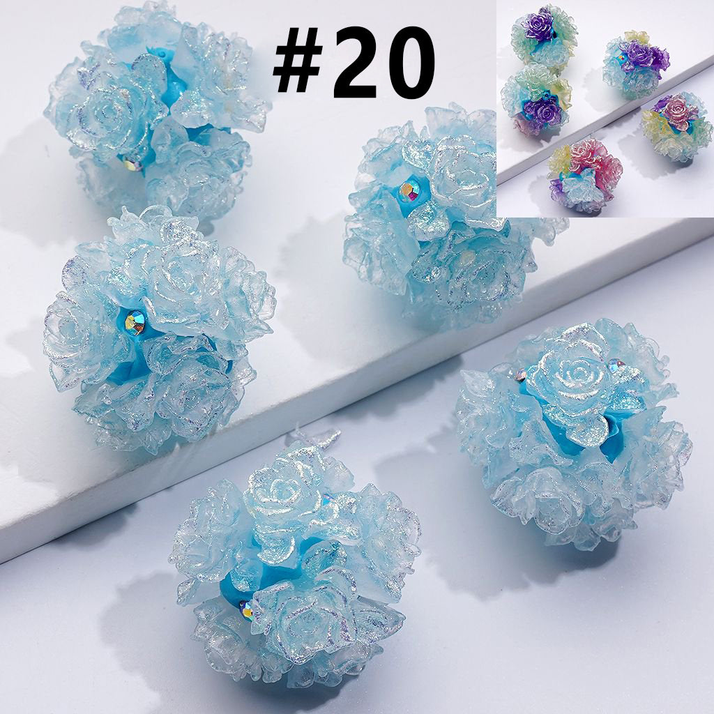 色が変わるキュートなグリッターソフトフラワーABラインストーンラウンドクレイビーズ、約24MM