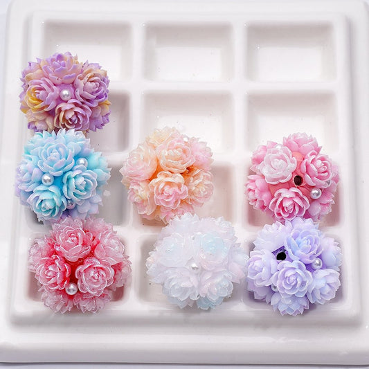 Double Color Shiny Cute Lotus Flower White Pearls  Round Clay Beads, 20MM, Random Mix