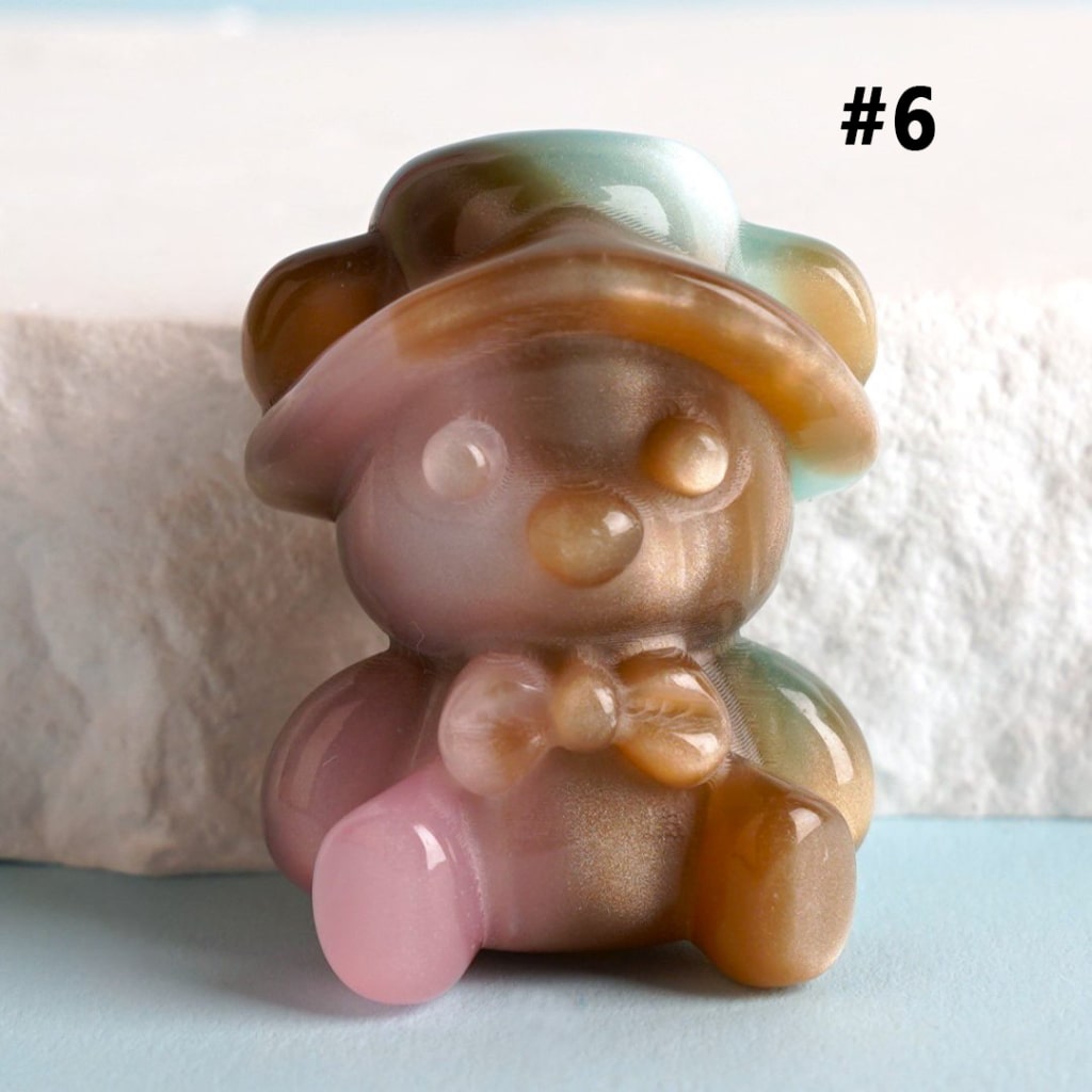 光沢のあるグラデーションオンブレカラーのかわいいクマの帽子とリボン付きアクリルビーズ、約30×24MM