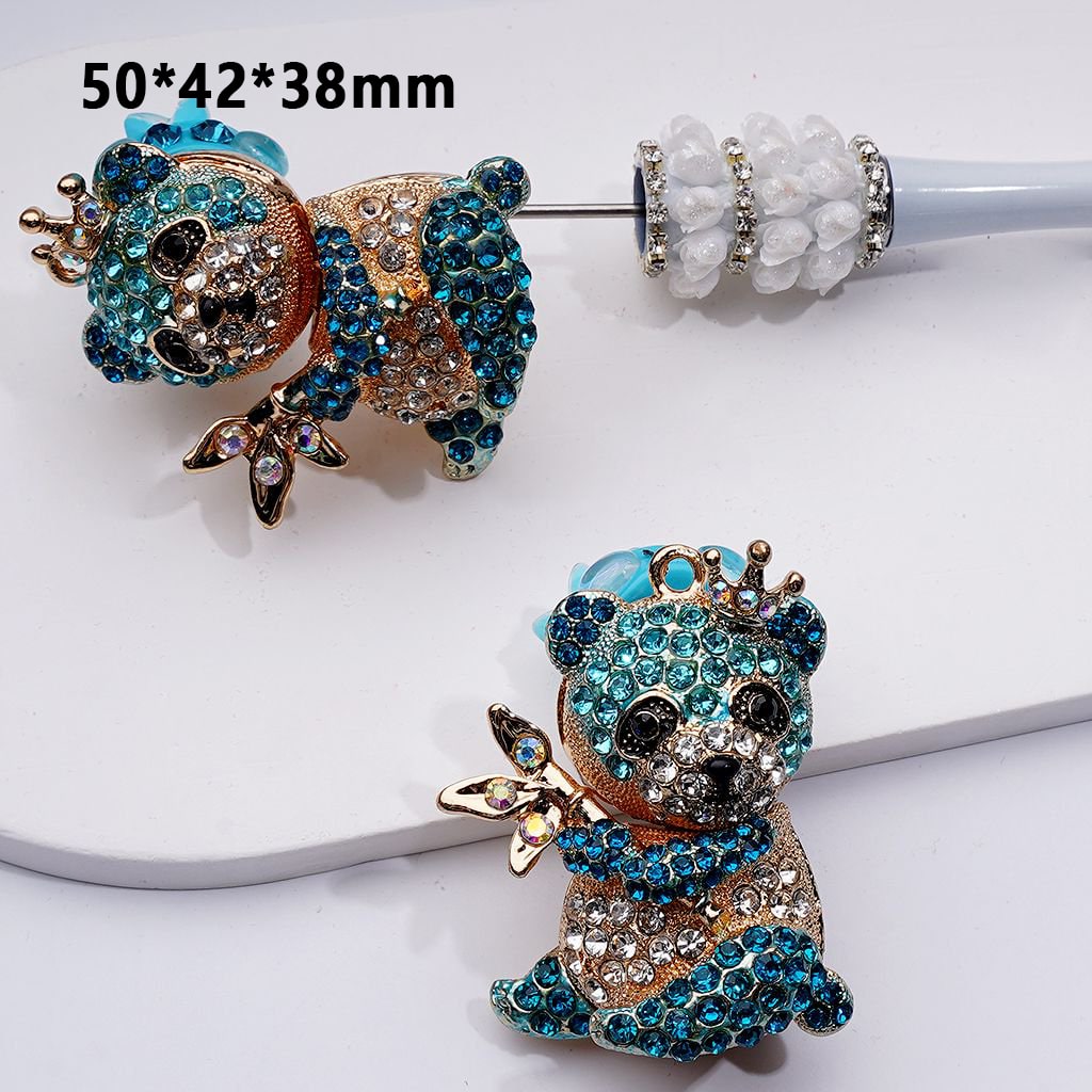 Bling Bling Fancy Gold Alloy Panda with Shiny Rhinestones Cute Hearts Flowers Butterflies Round Clay Beads, Around 50*42*38MM