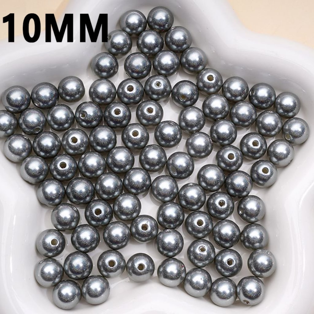 Shiny Glossy Glitter Black Gray Round Acrylic Beads, 10MM